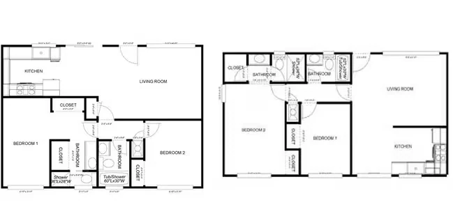 2 Beds, 2 Baths Model floor plan
